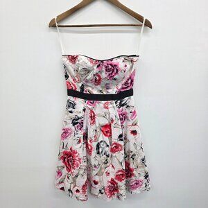White House Black Market Mini Dress Size 0 Floral Strapless Fairy Whimsical